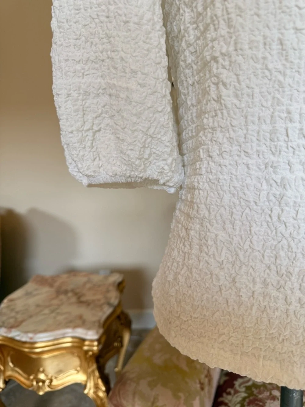 Anthropologie White Textured Scoop-Neck Puff Sleeve Top
